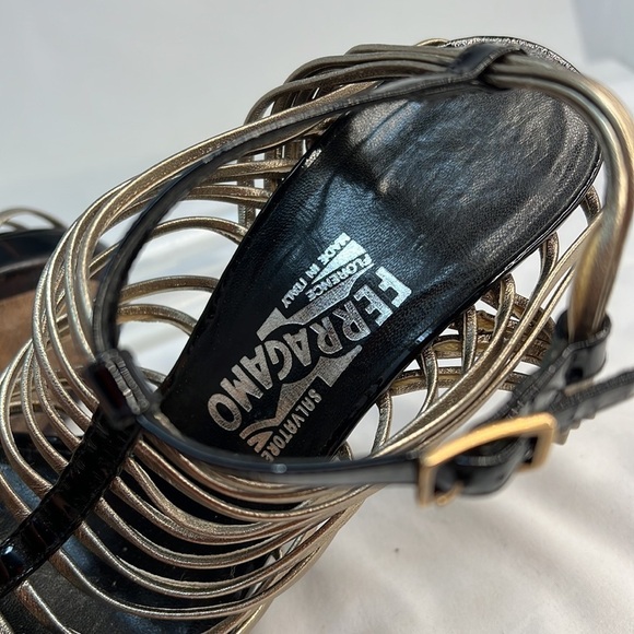 Salvatore Ferragamo Sz 9 Cage Strap Lucite High Heel Wedge Sandals Shoes - Picture 13 of 16